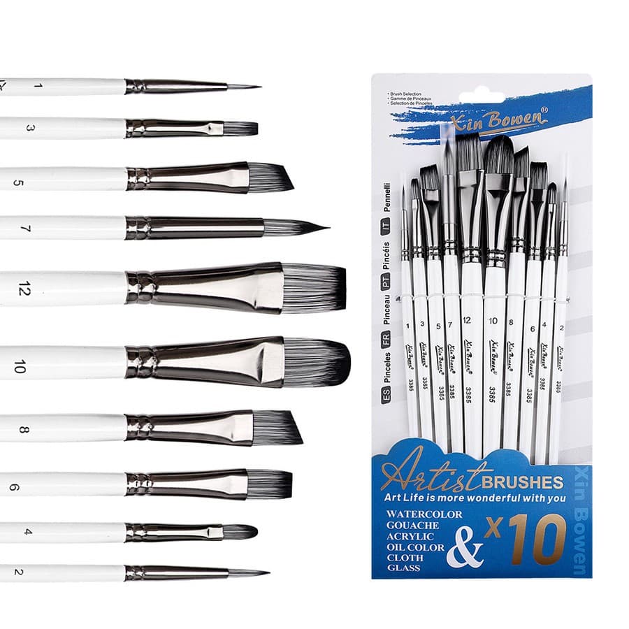 Conjunto De Pincéis Profissionais De 10 Unidades-Cerdas De Nylon Para Acrílico , Óleo , Aquarela 。