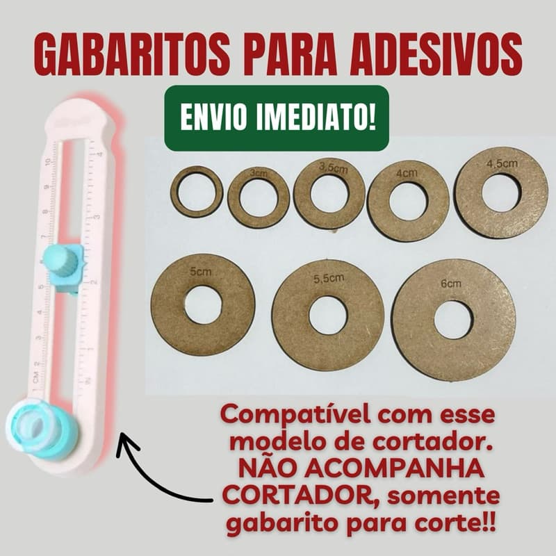 Kit Gabaritos para Cortador Circular KW-triO  8 Círculos de MDF para Adesivos Papel e Tags