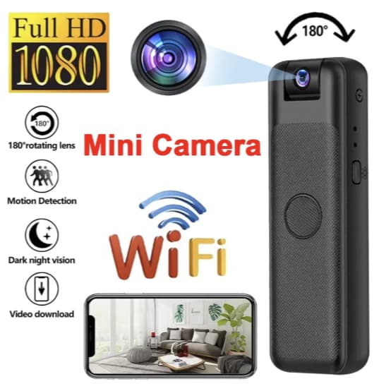 Mini Câmera Portátil HD 1080P WIFI Com Gravação de Som Vizualização Remoto e Grampo Traseiro