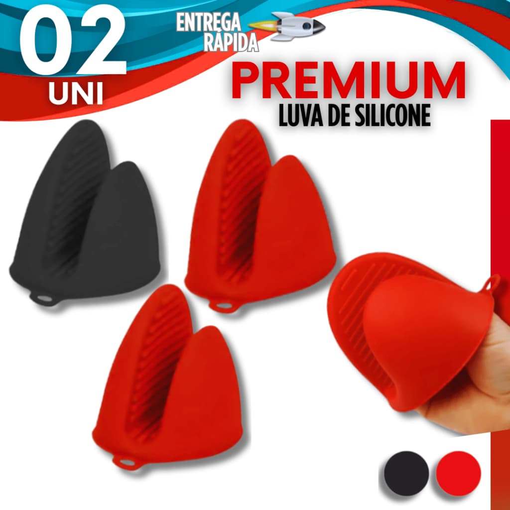 Kit 2/1 Luva Proteção Silicone Térmica Pegar Panelas Cozinha Forno Bico Pato Altas Temperaturas Casa