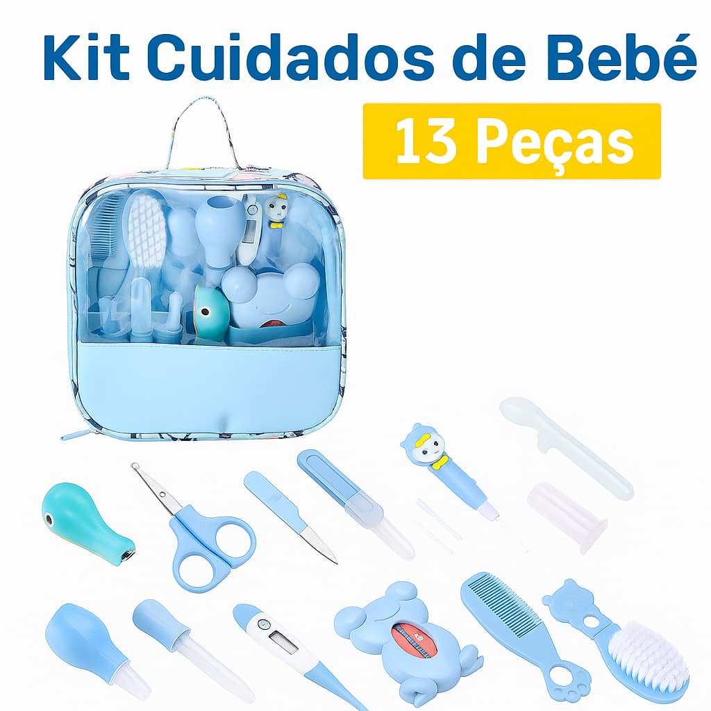 Kit 13 Peças cuidados do bebê Cortador Unha, Escova e Pente Cabelo,Para Recém-nascido