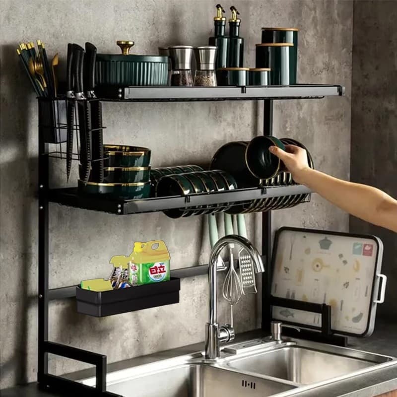 1/2Rack de pratos em camadas sobre a pia Rack de secagem de pratos Escorredor de pratos