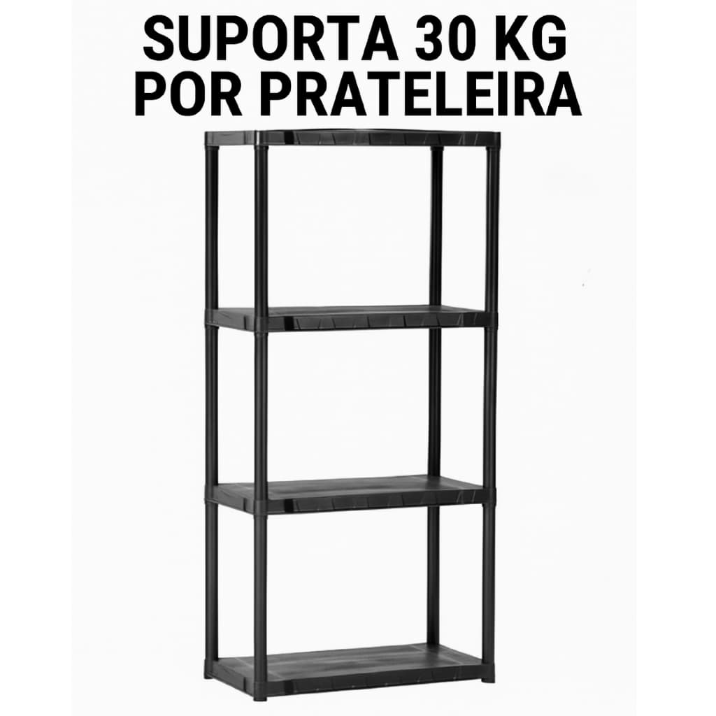Estante Prateleira Modular Grande Mega Reforçada 4 Andares Qualidade Preta Plástico