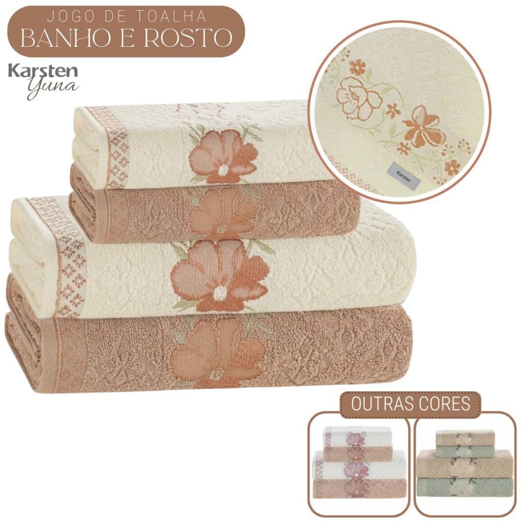 Jogo de Toalha 4 Peças Karsten 100% Algodão 2 Banho 2 Rosto Excelente Absorção Felpuda Macia Yuna