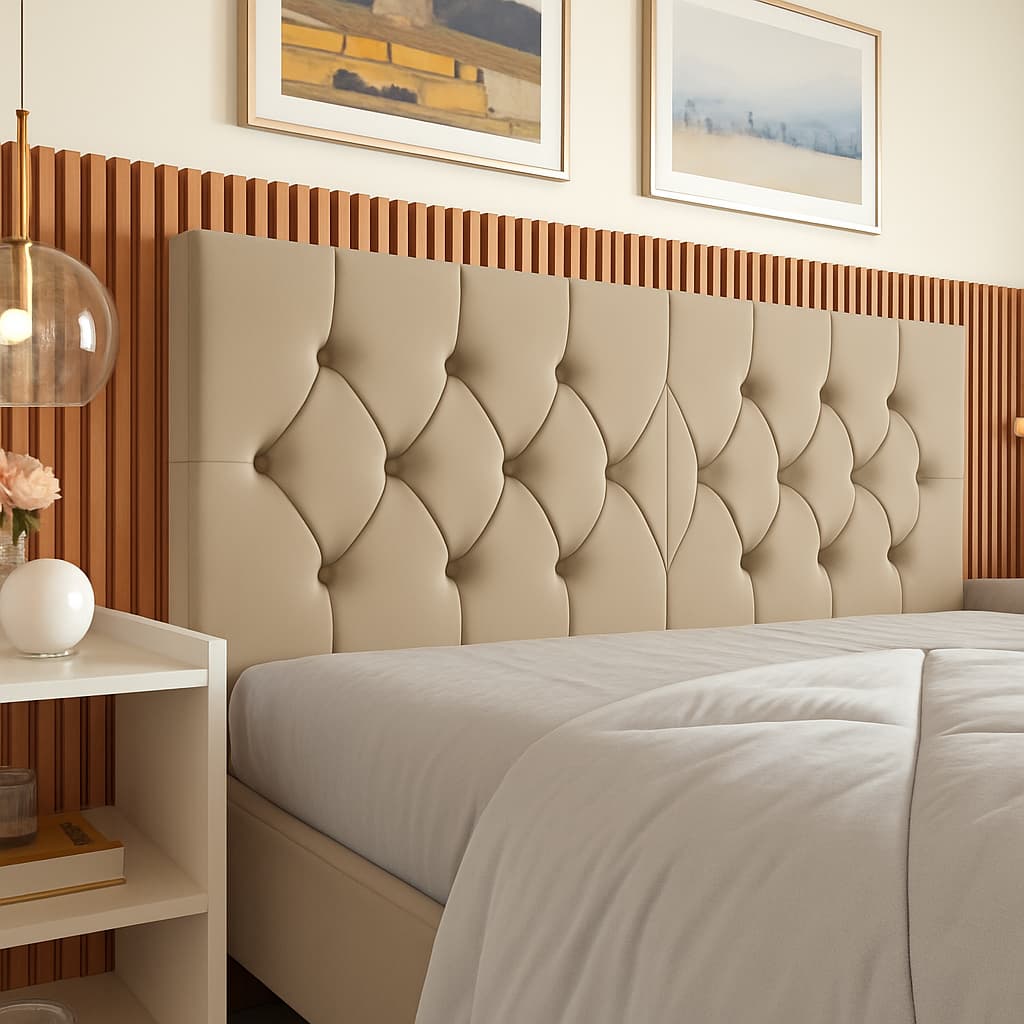 Cabeceira de Cama Box Casal Queen Suede Estofada - Capitonê Lisa Tulipa