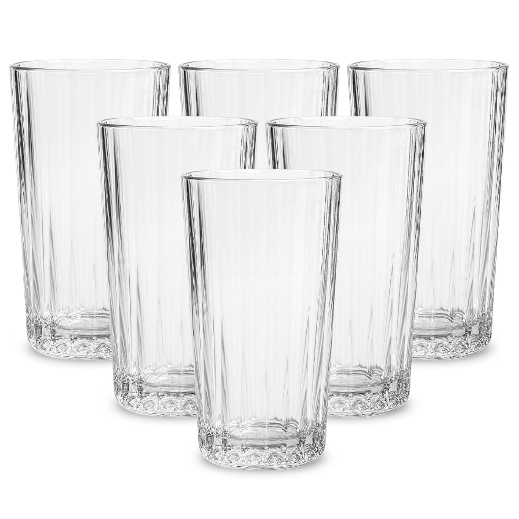 Jogo 6 Copos Canelado Alto 305ml Vidro Grosso Luxo