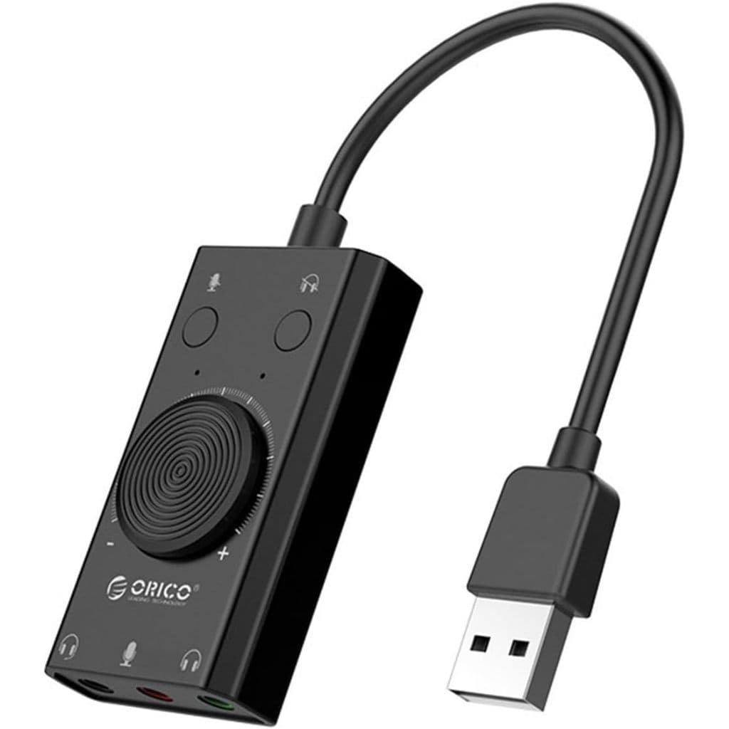 Orico - Placa de Som Externa USB SC2 – Adaptador de Áudio 3.5mm com Microfone e Fone – Plug & Play