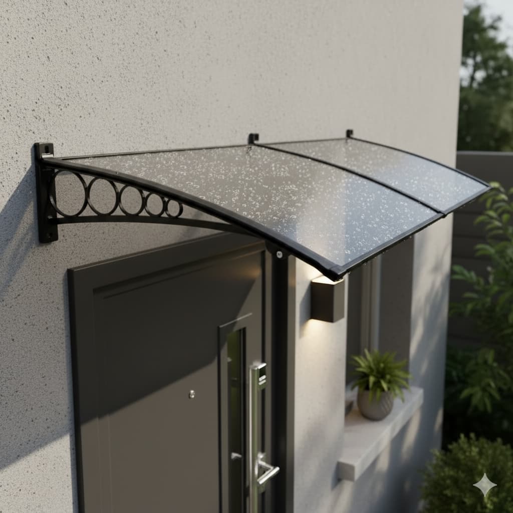 Toldo Policarbonato 2,00x0,50m Slim Suporte ABS Proteção UV Contra Sol e Chuva p/ Portas e Janelas