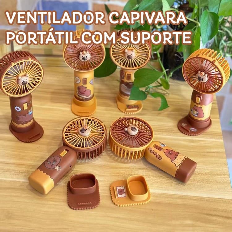 Mini Ventilador Capivara USB 2 Modelos Com ou Sem Apontador Portátil Fofo Recarregável Apoio Celular