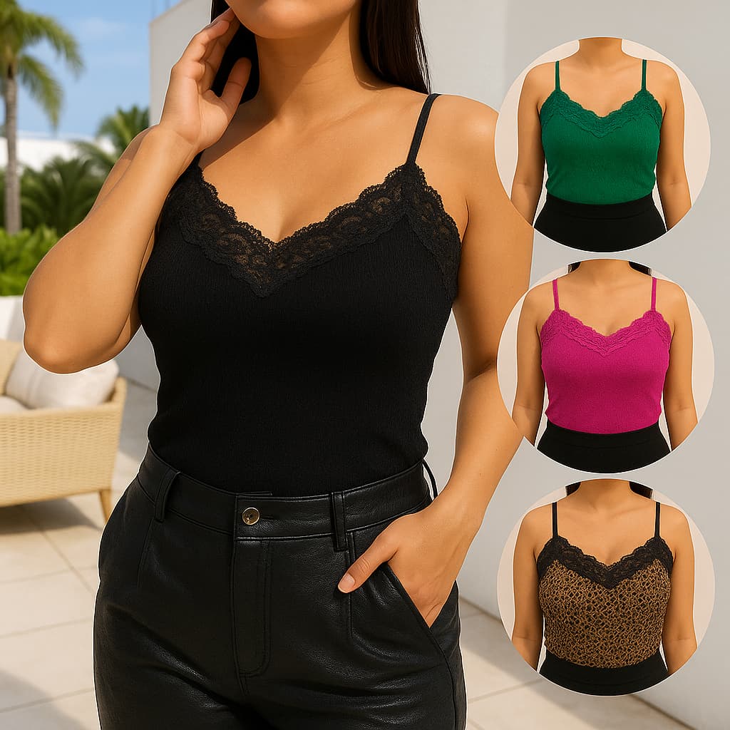 Kit 2 Blusinhas Regata Feminina com Bojo e Renda | Alcinha Delicada | Tecido Confortável e Ajustável