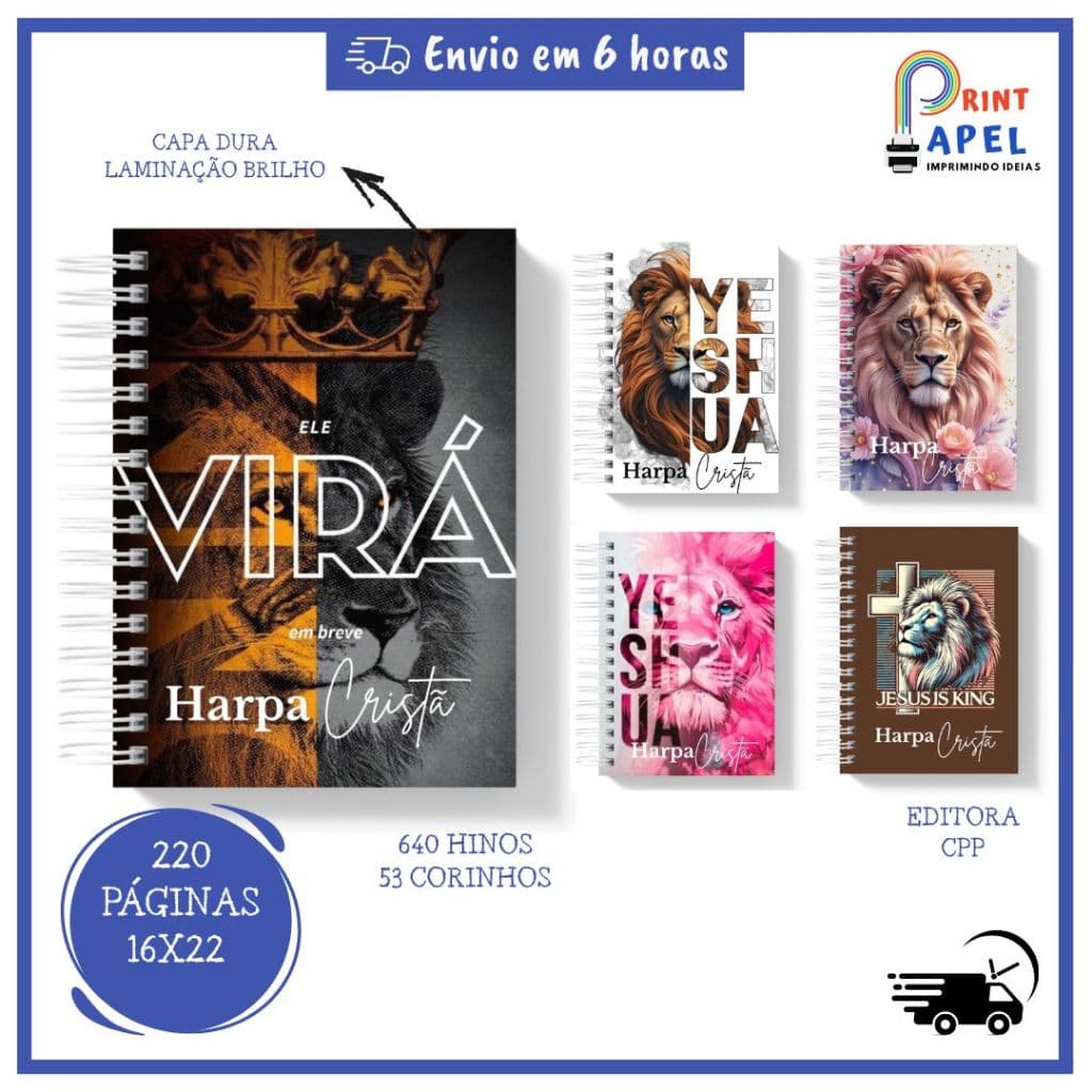 Harpa Cristã Capa Dura | A5 ou A6 | Letra Grande | Refrão em Vermelho | Personalizada