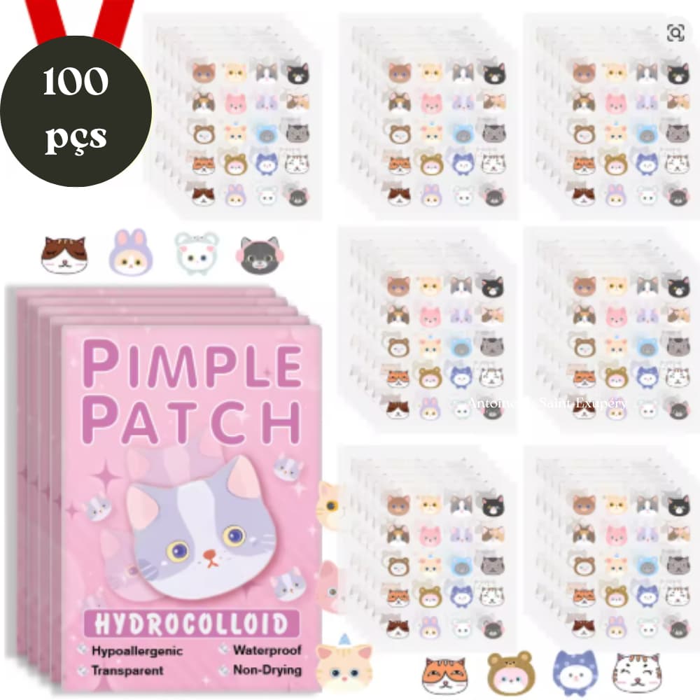 100pçs Adesivo Remoçao Acne Cravos e Espinhas Rosto Desenho Gatinhos Cobrir Imperfeiçoes