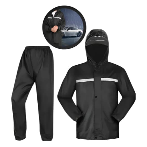 Capa De Chuva Motoqueiro Com Viseira Impermeável Reforçada Conjunto Calça Jaqueta