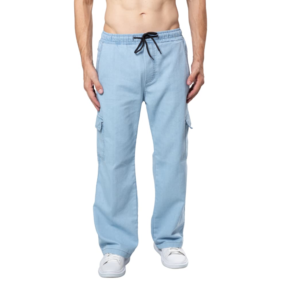 Calças Cargo Streetwear Estilo Largo Balão Com 6 Bolso Cintura Elástica e Cordão No Tecido Jeans e Sarja