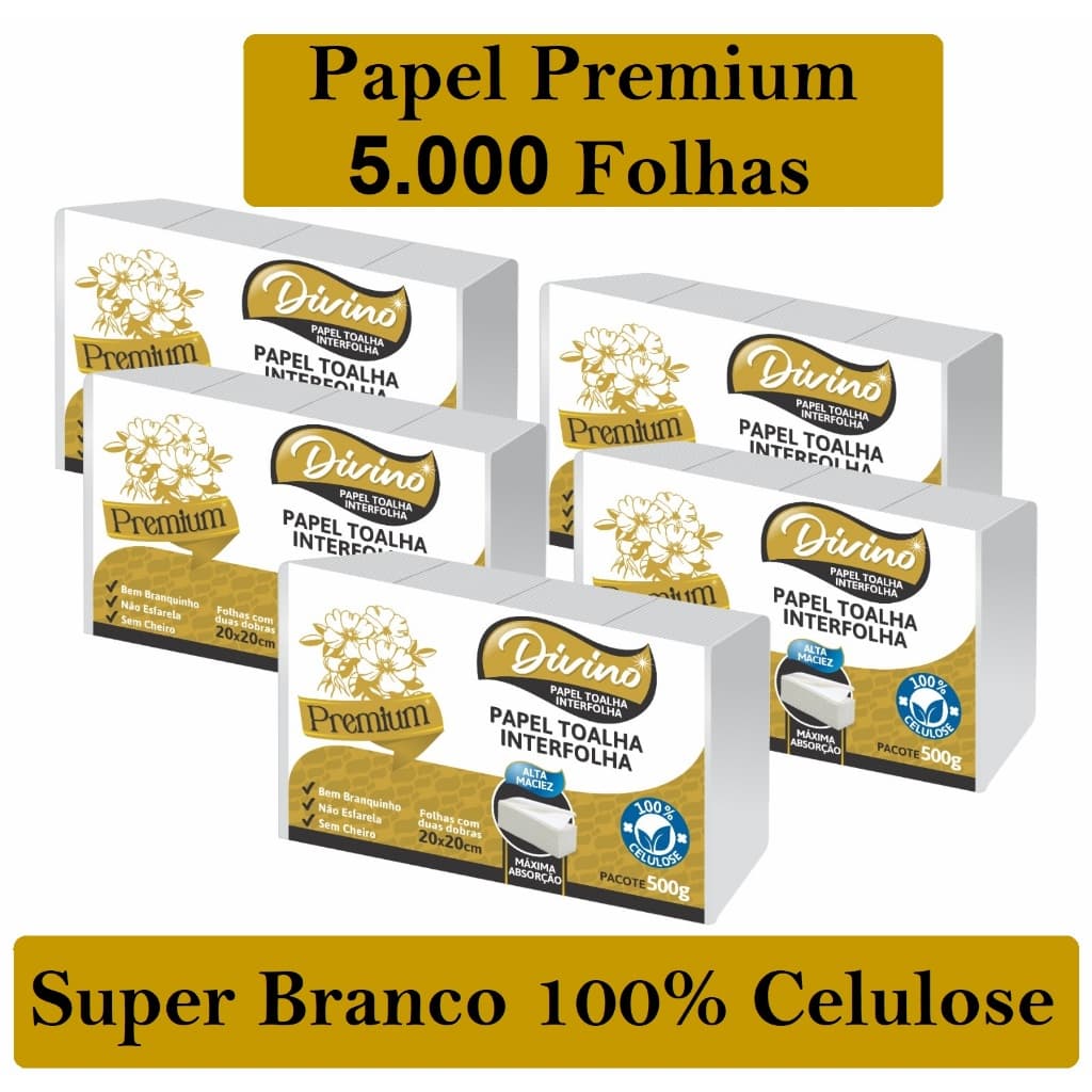 Papel Toalha Interfolha Interfolhado Branco Premium Luxo Banheiro Para Secar As Mão Kit 5.000 Folhas