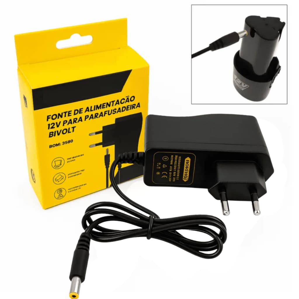 Fonte Carregador De Baterias 12.6V Bivolt para Baterias de Lítio e Parafusadeiras BOM5590