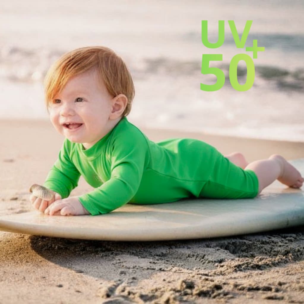 Macacão Curto Bebê Manga Longa Romper Macaquinho com Proteção Solar Uv50+ Verão Praia Piscina