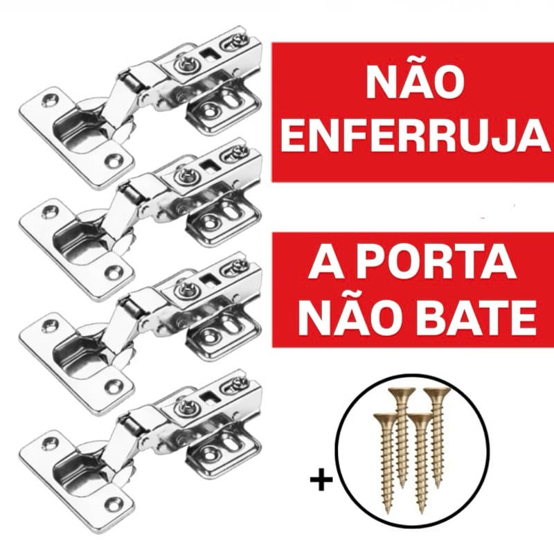 Dobradiça Inox 35mm com Amortecedor Para Armários Móveis Guarda-Roupa Não Enferruja Alta Qualidade