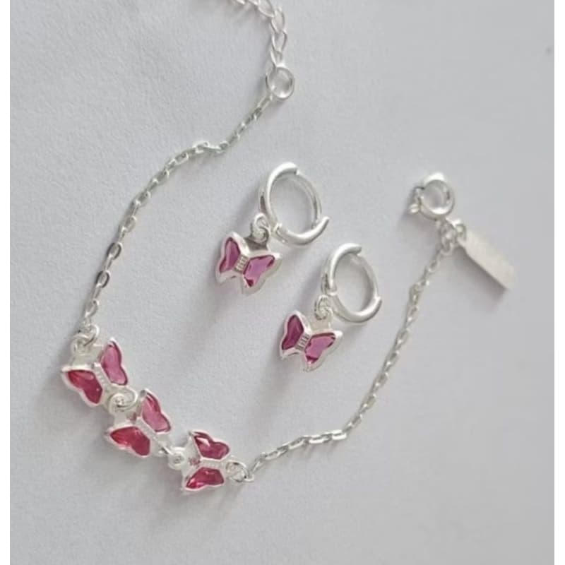 Brinco argola  pulseira Borboletas infantil Prata 925