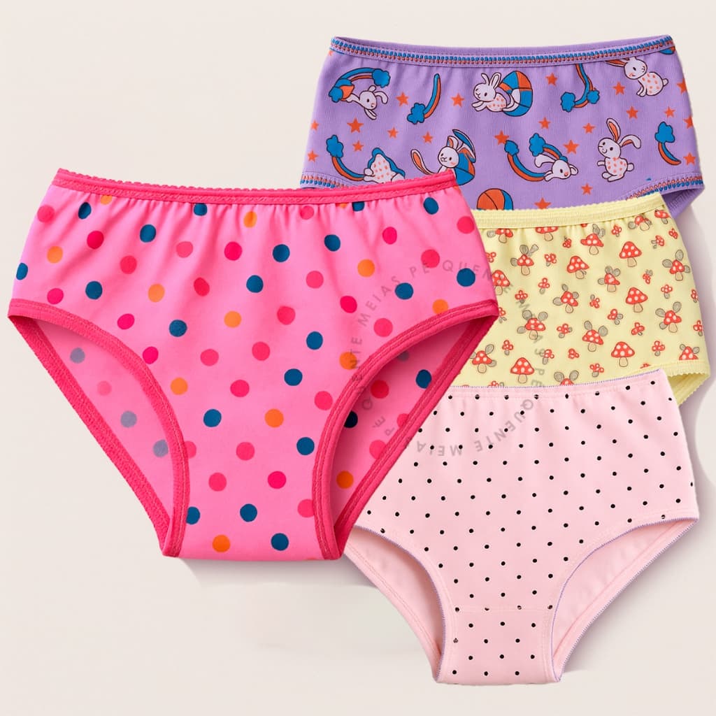 Kit de 4 até 20 Calcinha Infantil com Forro algodão Estampada De 1 a 9 Anos Conforto meninas criança