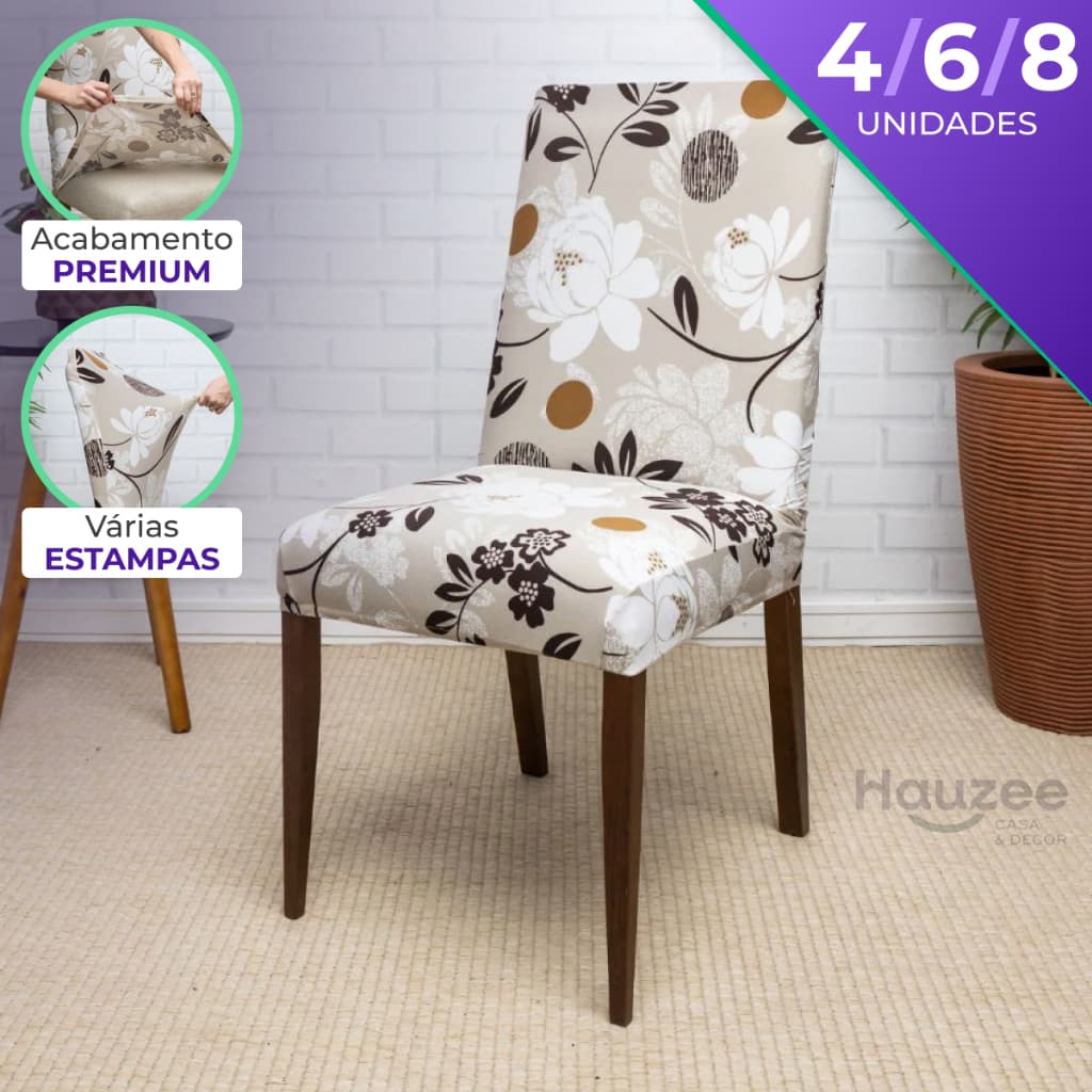 SPANDEX - Kit Capa Cadeira de Mesa Jantar | Tecido Resistente Importado Elástico com 4 6 8 Lugares Cores Estampas