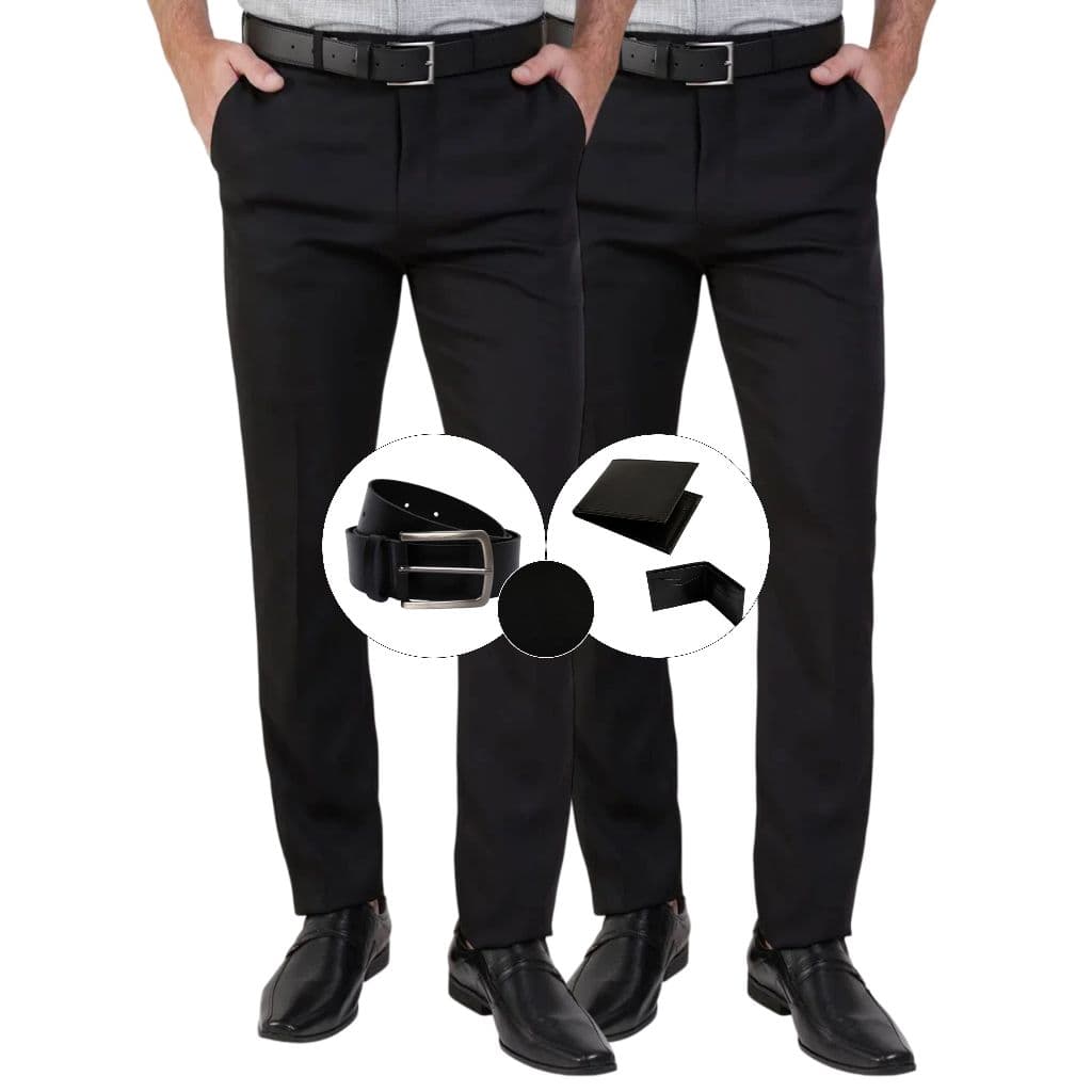 Kit 2 Calças Sociais Masculinas + Cinto e Carteira Executiva