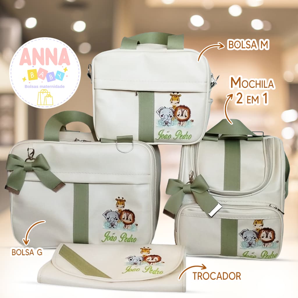 kit de bolsa maternidade personalizado tema safari/ jardim borboleta - Anna Baby Bolsas