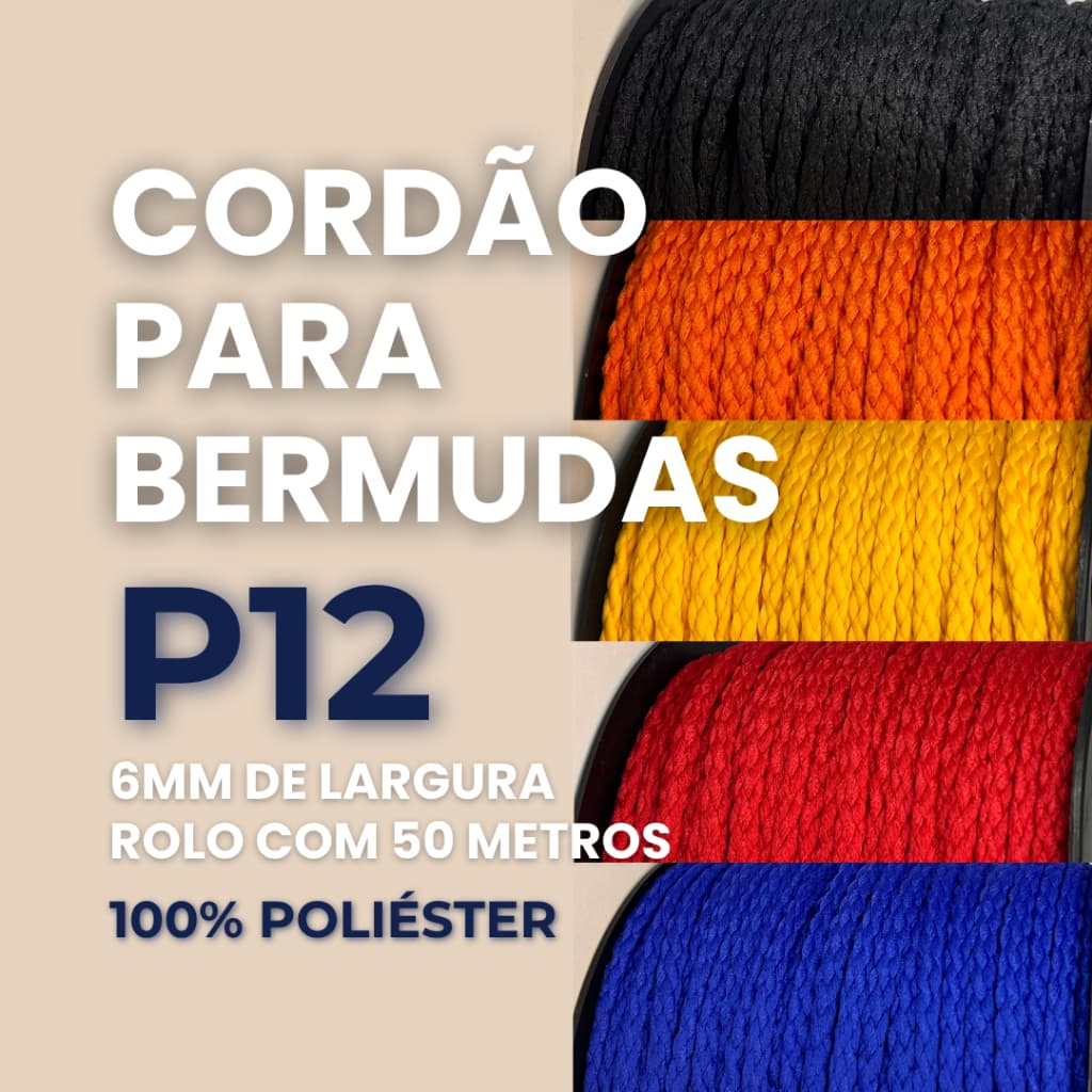 Cordão de Poliéster para Moletom  Capuz  Shorts e Bermudas – Cordão Roliço para Roupa - Rolo c/ 50metros