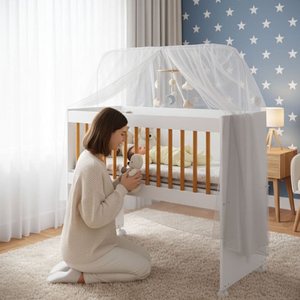 QUEIMA DE ESTOQUE Mini Berço Moisés Multifuncional MDF e Rodízios com Colchão Suporte Mosqueteiro