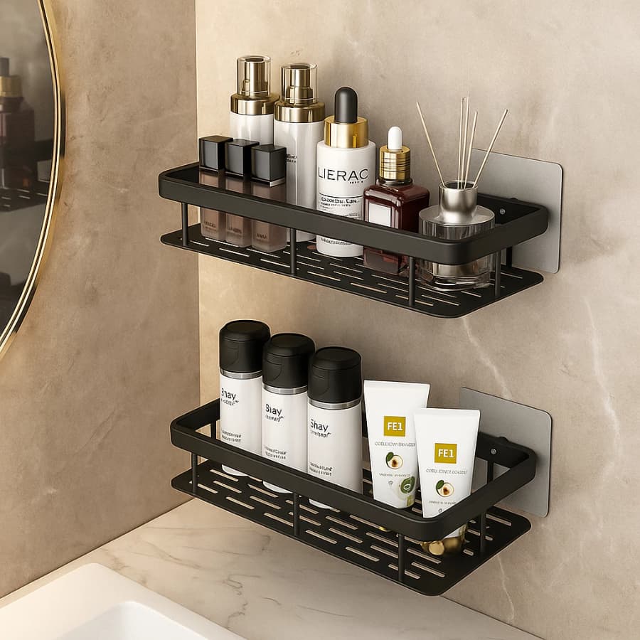 Suportes Porta Shampoo Organizador De Metal Para Banheiro Cozinha Prateleira Com Adesivos 1/2 Peça