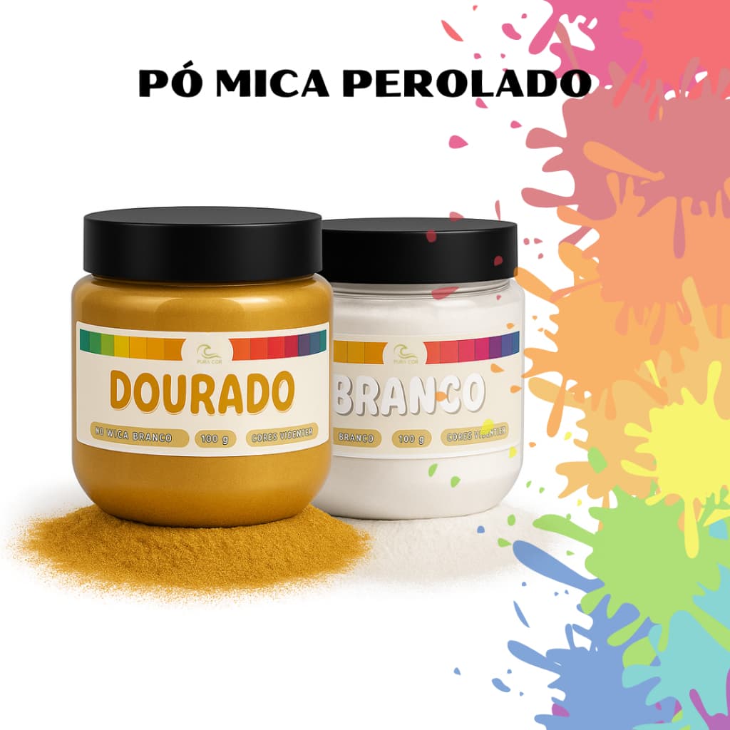 Pigmento Pó Mica Perolado Branco e Dourado para Resinas Epóxi Artesanato Maquiagem