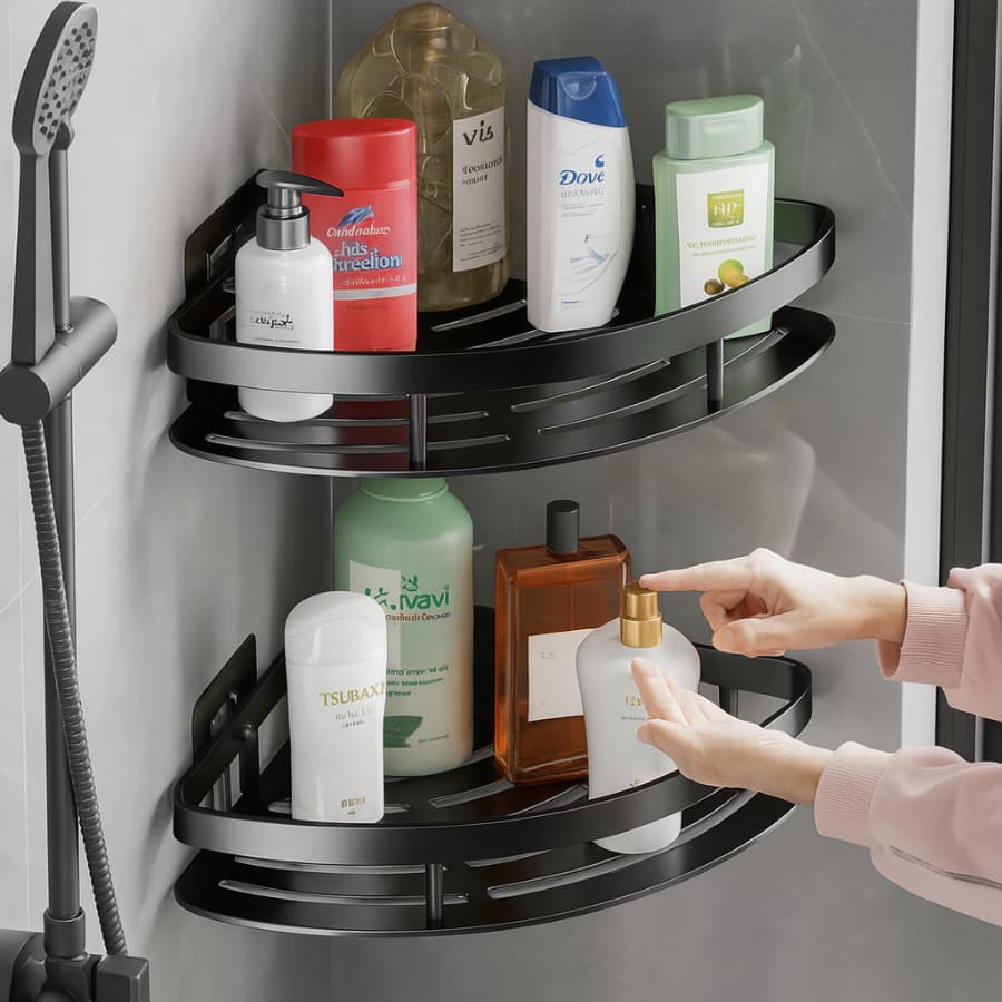 1/2 Suportes Porta Shampoo Organizador De Metal Para Banheiro Cozinha Prateleira Com Adesivos