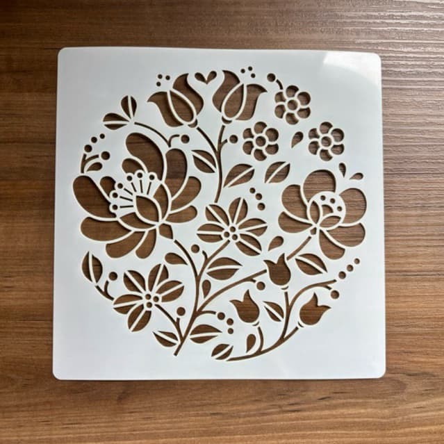 Estêncil vazado Mandala Flores 18 x 18 cm folhas redondo molde stencil pintura confeitaria artesanato