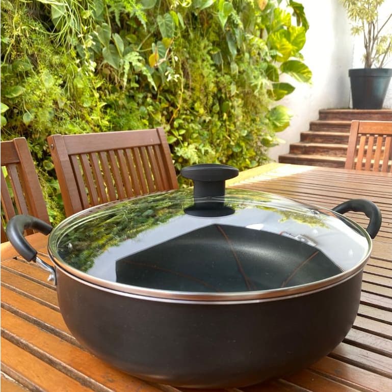 FRIGIDEIRA PANELA WOK GRANDE CAÇAROLA ANTIADERENTE COM ALÇAS + TAMPA.