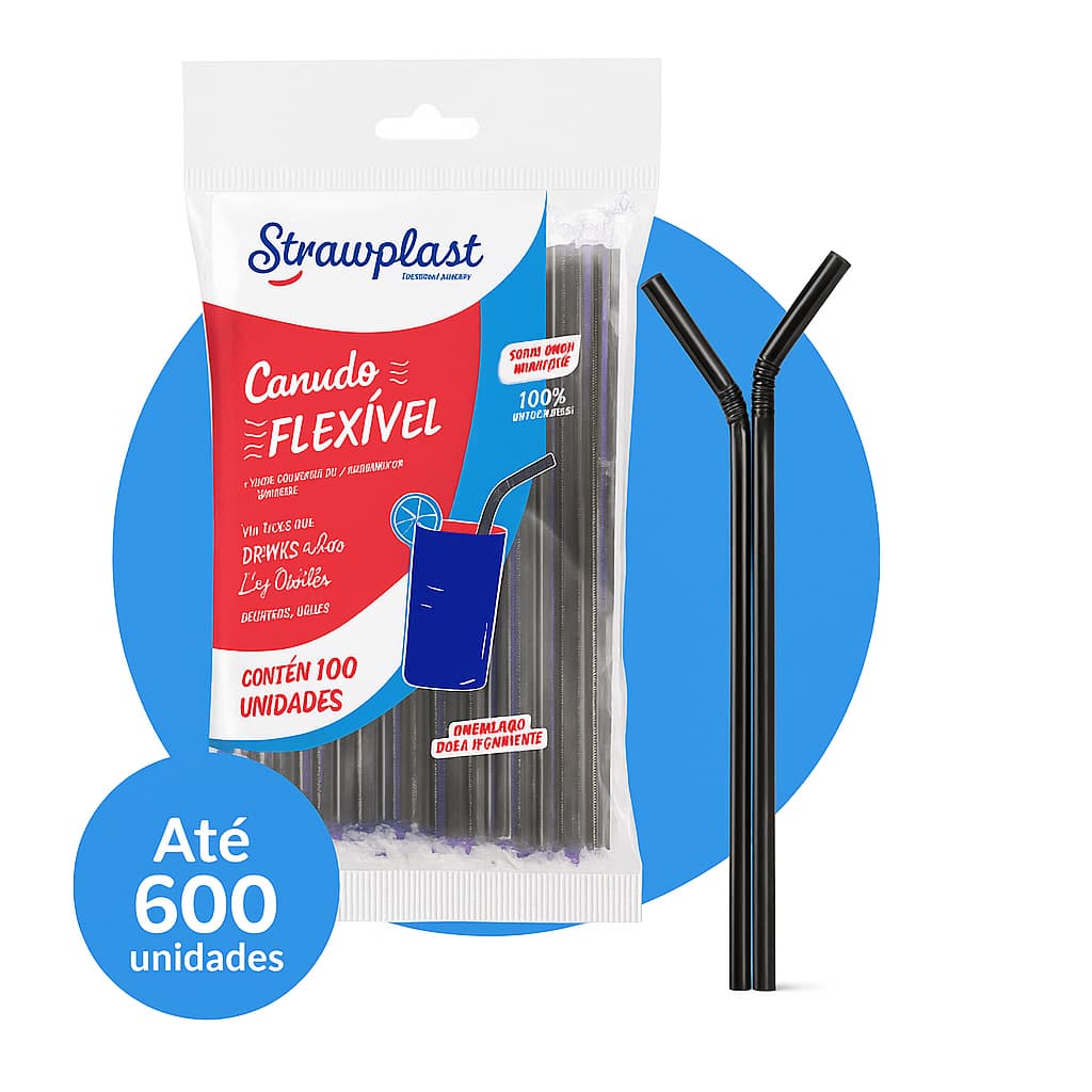 Canudo Preto Plástico Descartável Flexível Dobrável Para Drinks Bebidas Festa Suco Decoração Sachê
