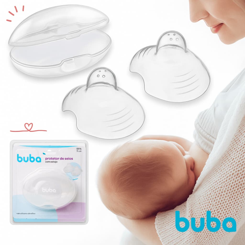 Protetor de Seios Silicone Ultrafino Buba Com Estojo Bico P/ Amamentação Mamilos Rachados BPA Free