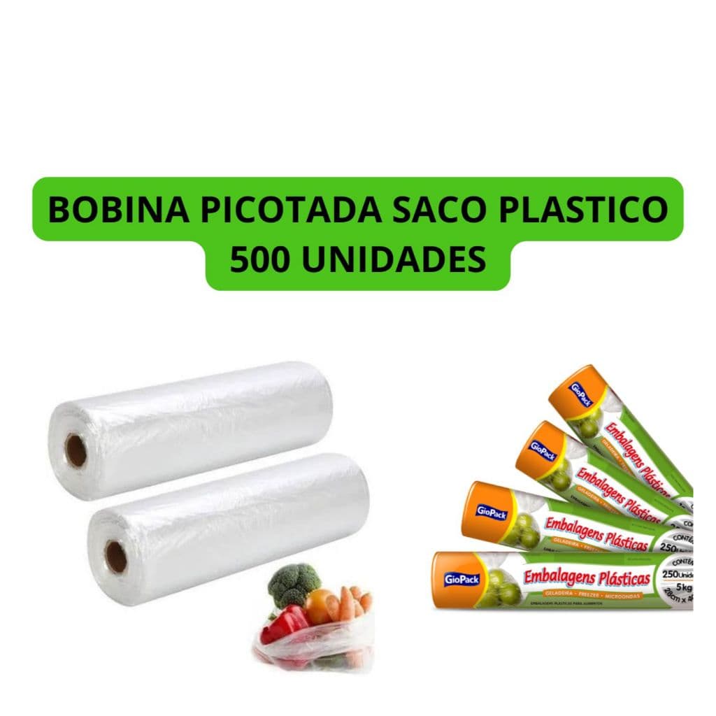 Saco plástico para alimentos tipo Bobina Picotada Fundo Reto PEAD