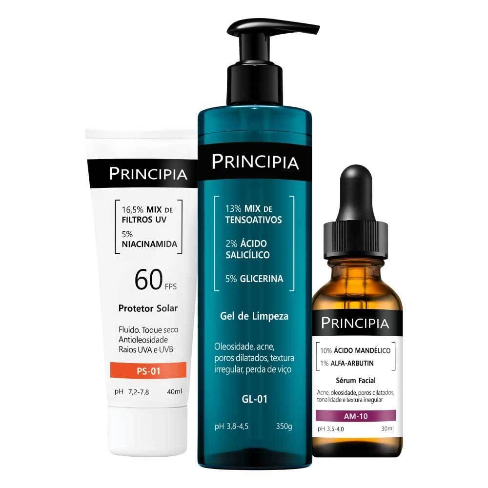 Principia Kit Anti-Manchas Trio c/ Gel de Limpeza GL-01 + Sérum Mandélico AM-10 + Protetor Solar PS-01 FPS 60