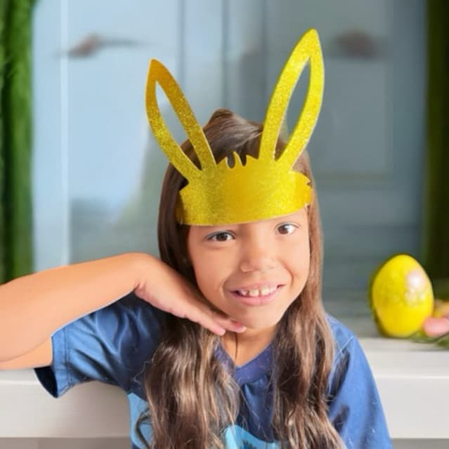 KIT Máscara Coelho Tiara Glitter com elástico, Páscoa, festa, chocolate, crianças