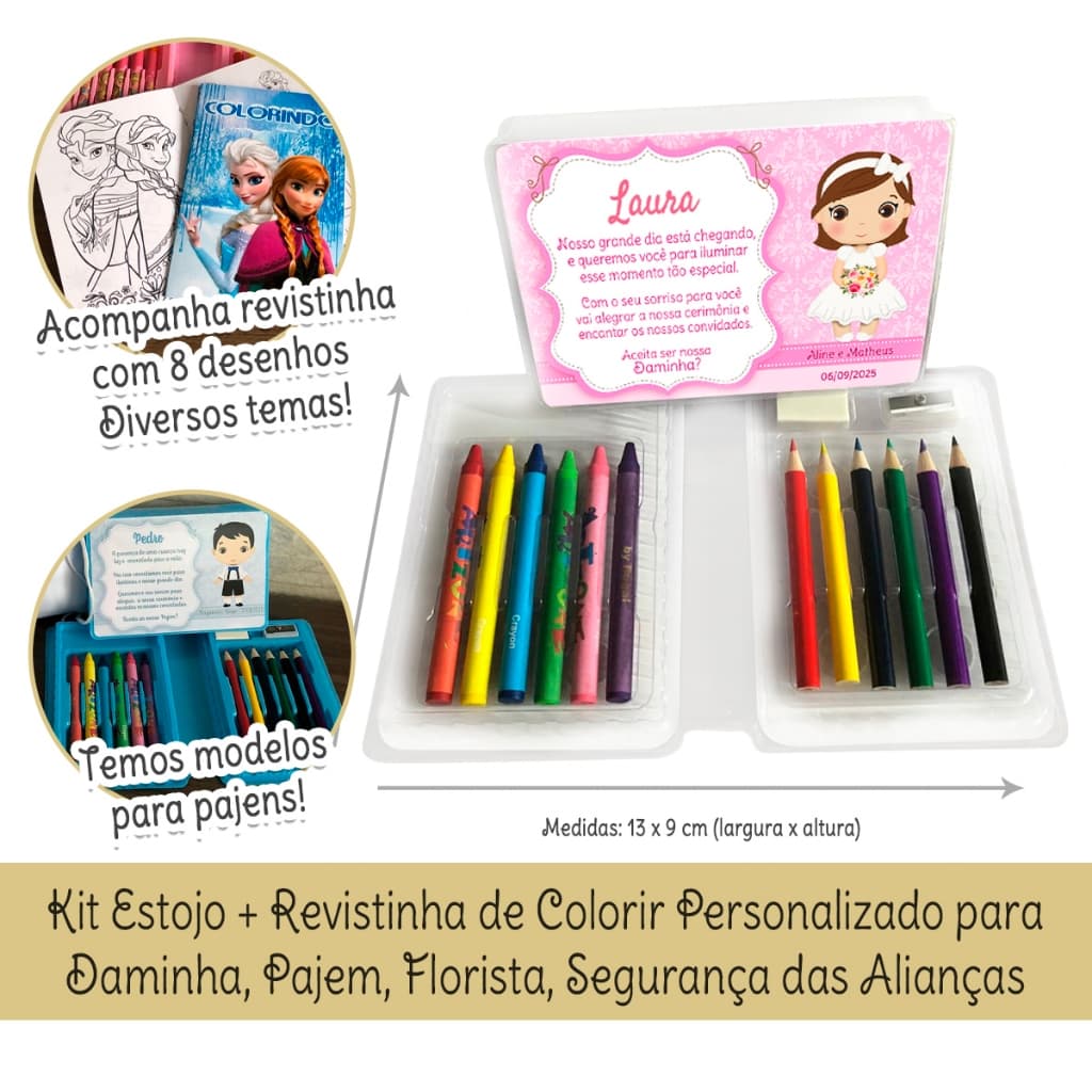 Convite para Daminha e Pajem Casamento Personalizado com Estojo e Revistinha | Lembrancinha Daminha Pajem