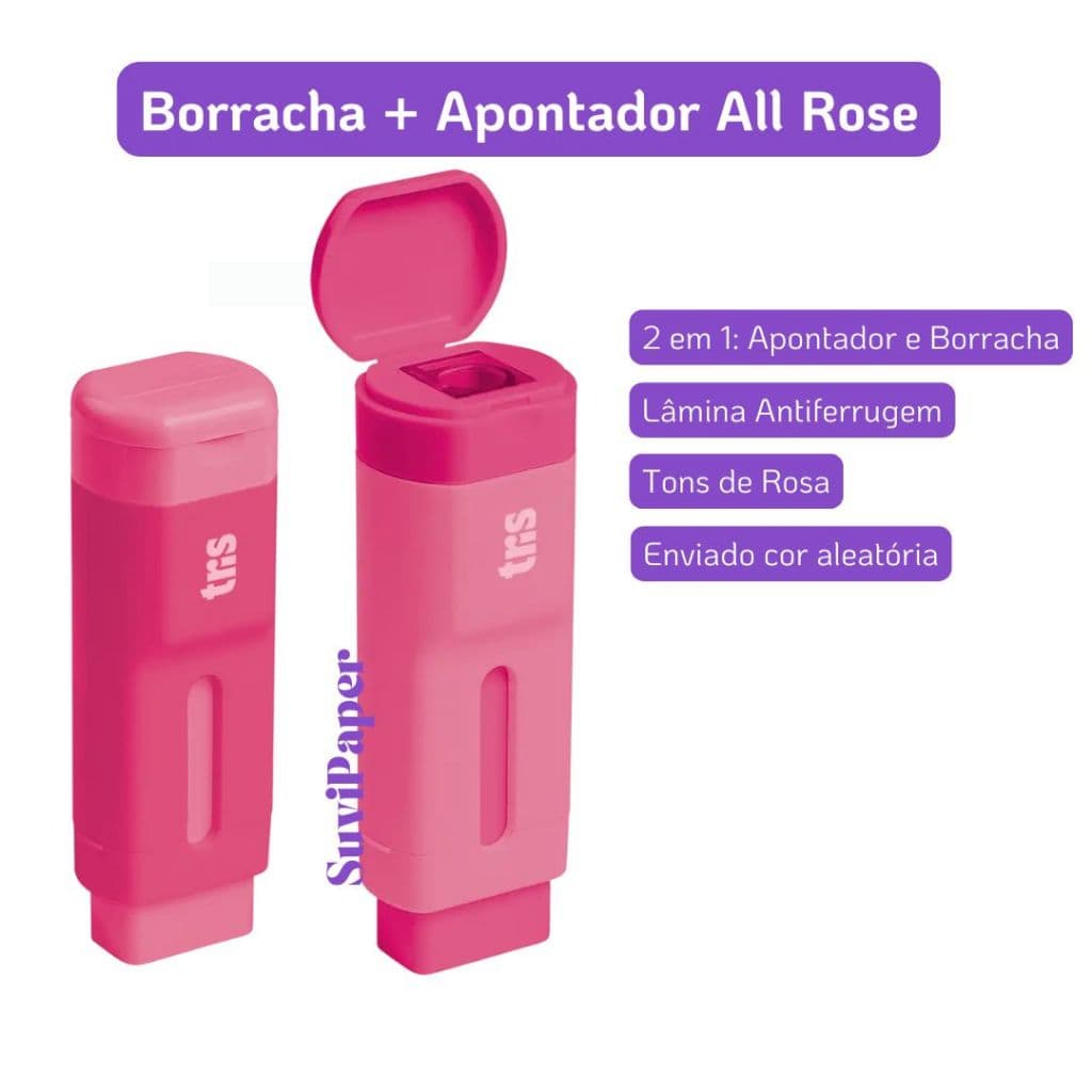 1 Caneta Borracha + Apontador Tris Holic All Rosé 1 Unidade 2‑em‑1 Design Rosa Sofisticado