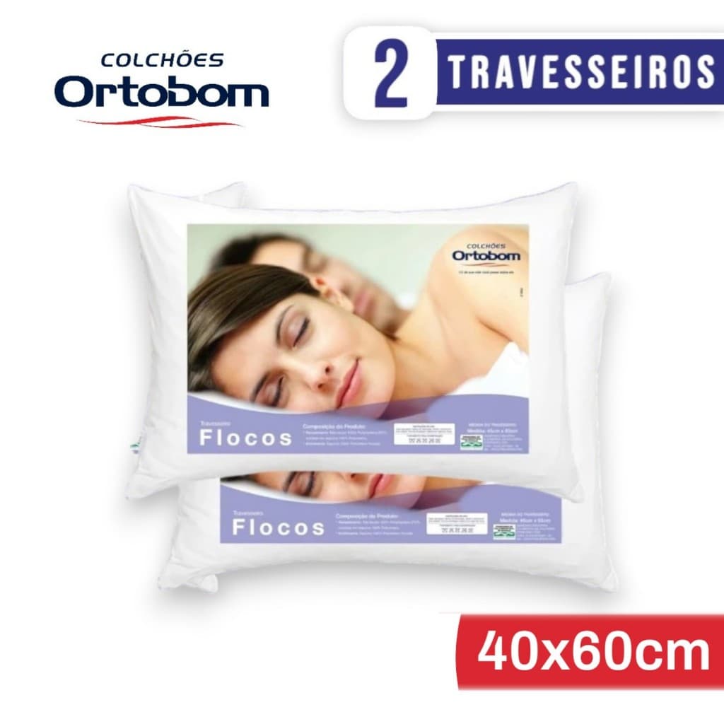 Kit 2 Travesseiros Ortobom Firme e mais Alto Flocos de Espuma Flocada Anti Alergico Anti Fungo Ácaro