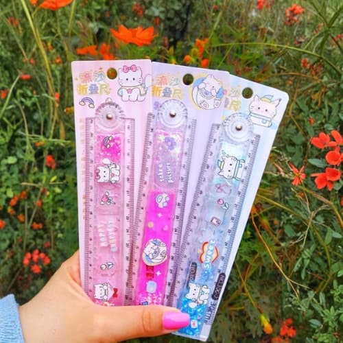Régua Dobrável com Glitter Estilo Hello Kit Novidade Infantil Fofo