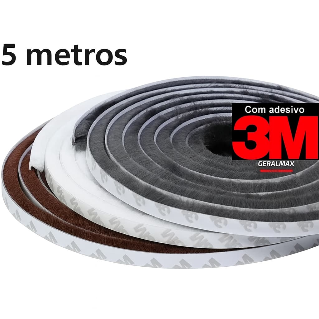 Veda Fresta Escovinha Fita Adesiva Escova Vedação Janela Porta Armário Balcão sacada vidro box - 5 metros