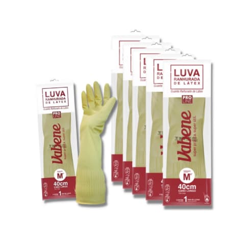 Luva Látex Ranhurada - Cano Longo - Limpeza