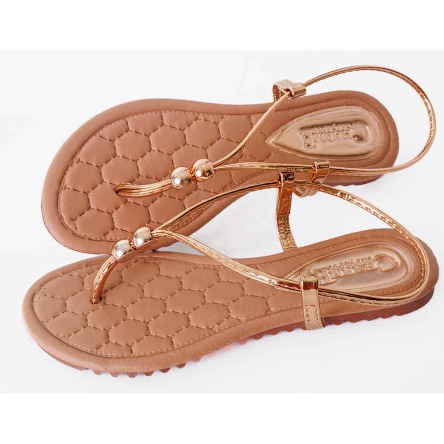 Sandália Rasteirinha Feminina Rasteira Salto Baixo Confortável com Detalhes Metalizados