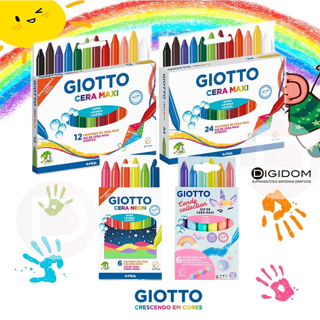 Giz de Cera Escolar Colorido Giotto Pasteis Neon Candy Collection