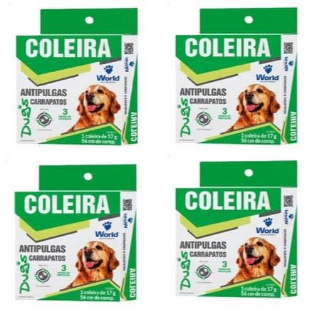 Kit 4 Coleira World Veterinária Dug's 17g Antipulgas para Cães - 56cm