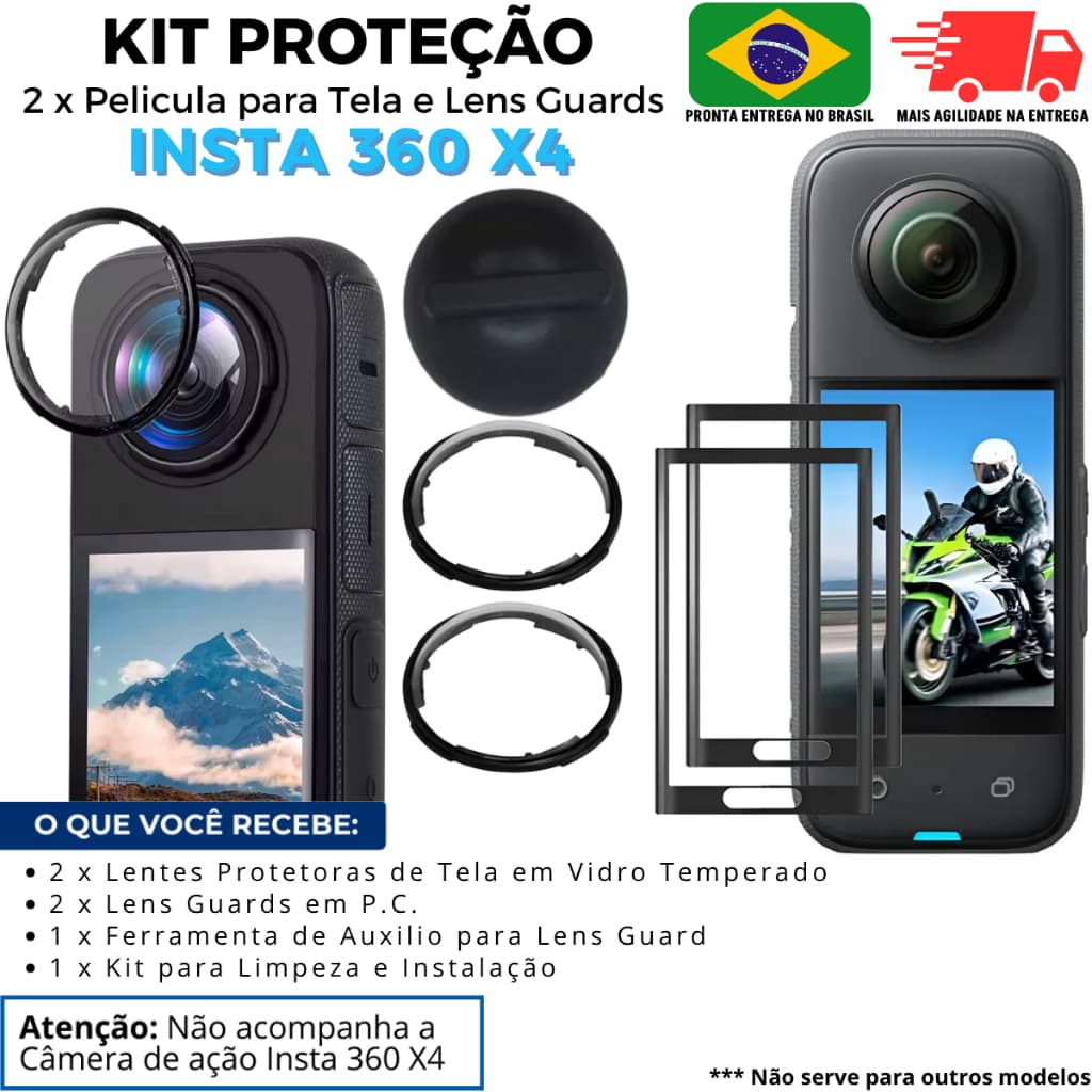 Kit Protetor de Lente Para Insta360 X4 Premium Película de Vidro Temperado + Lente de Proteção