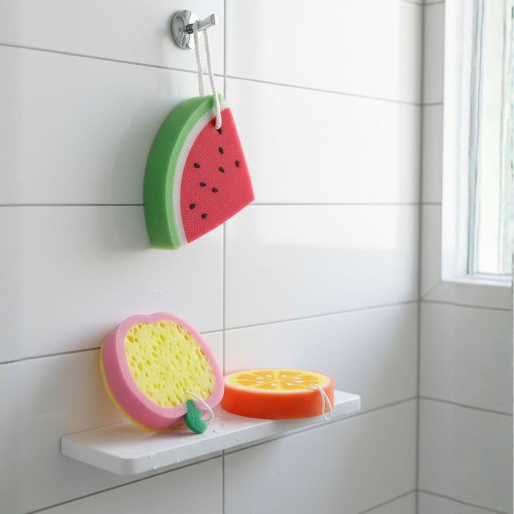 Esponja de Banho Formato Frutas - Bucha de Banho Divertida e Suave - Allmini